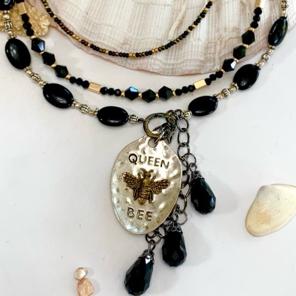 Girl with Kaleidoscope Eyes Jewelry - 3 Strand Layered Queen Bee Beaded Necklace
